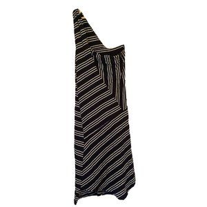 Anthropologie Maeve Moka One Shoulder Dress Womens Sz XS Black White Striped